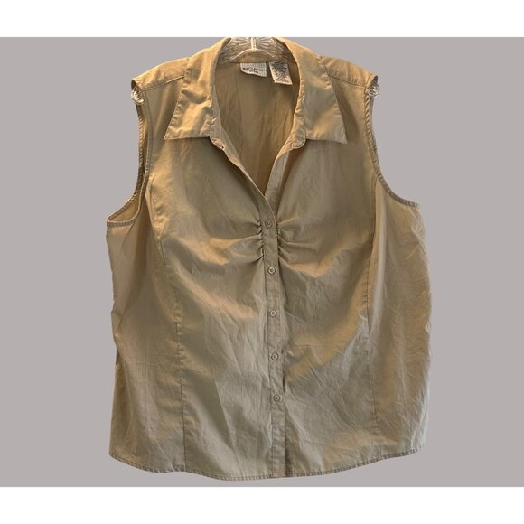 White Stag Size 3X Beige Women's Summer Casual Button Down Sleeveless Blouse - Picture 5 of 9